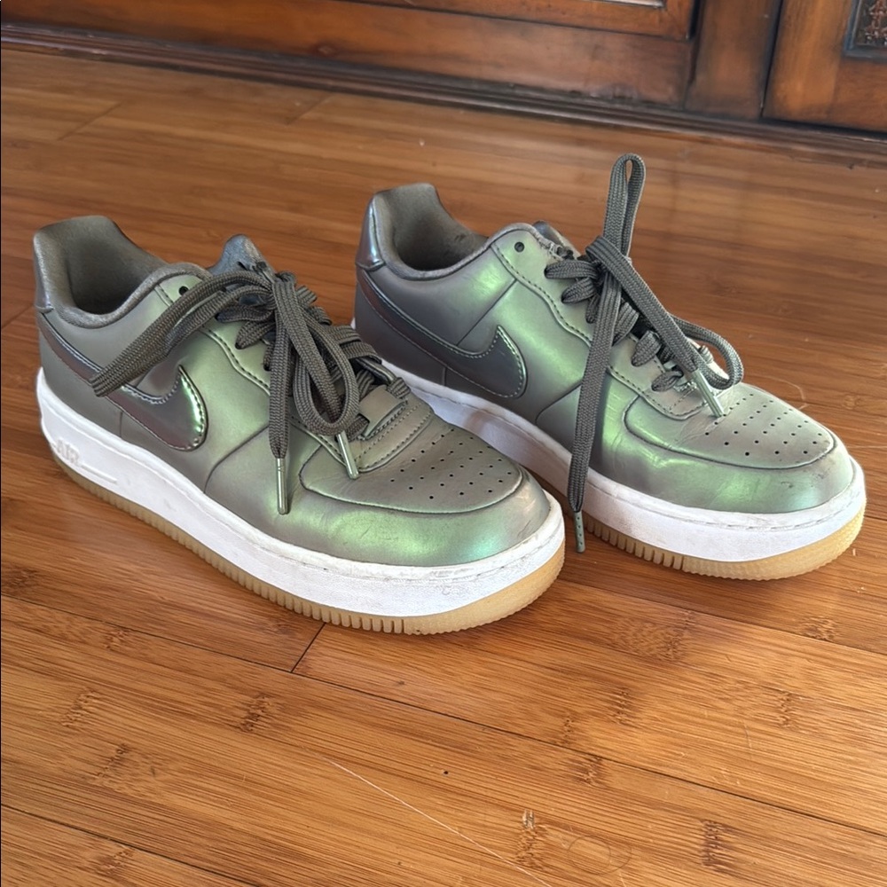 Nike Metallic Green Air Force Ones